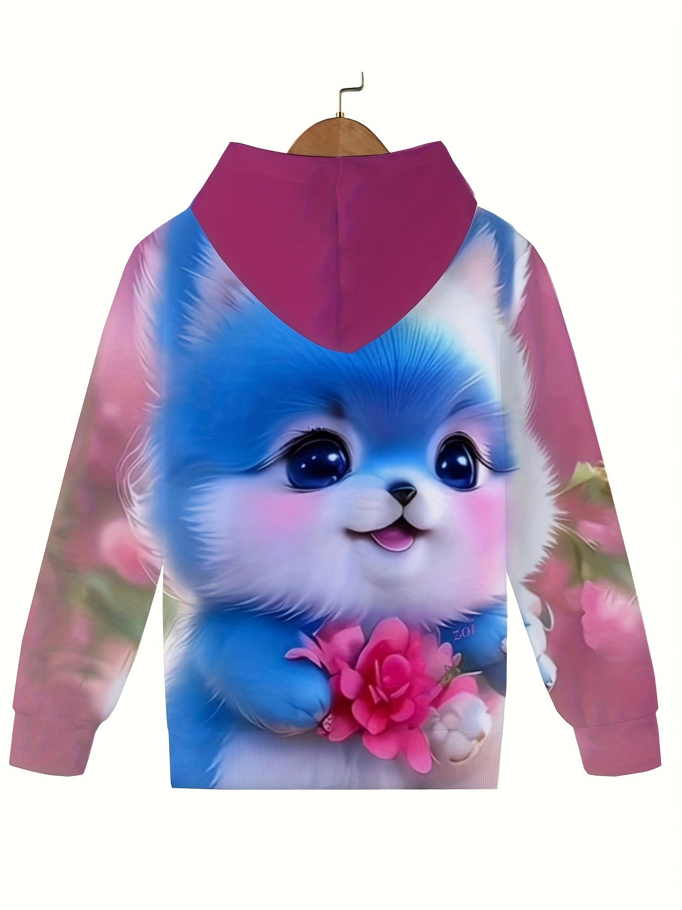 Cartoon Kitten Long Sleeve Hoodie for Girls