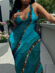 Colorblock Notched Neck Maxi Tank Dress