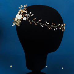 Golden Faux Pearl Flower Hair Comb Party Favor Decorations
