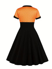 Women's Plus Colorblock Polka Dot Print Sweetheart Neck A line Occasion Dress