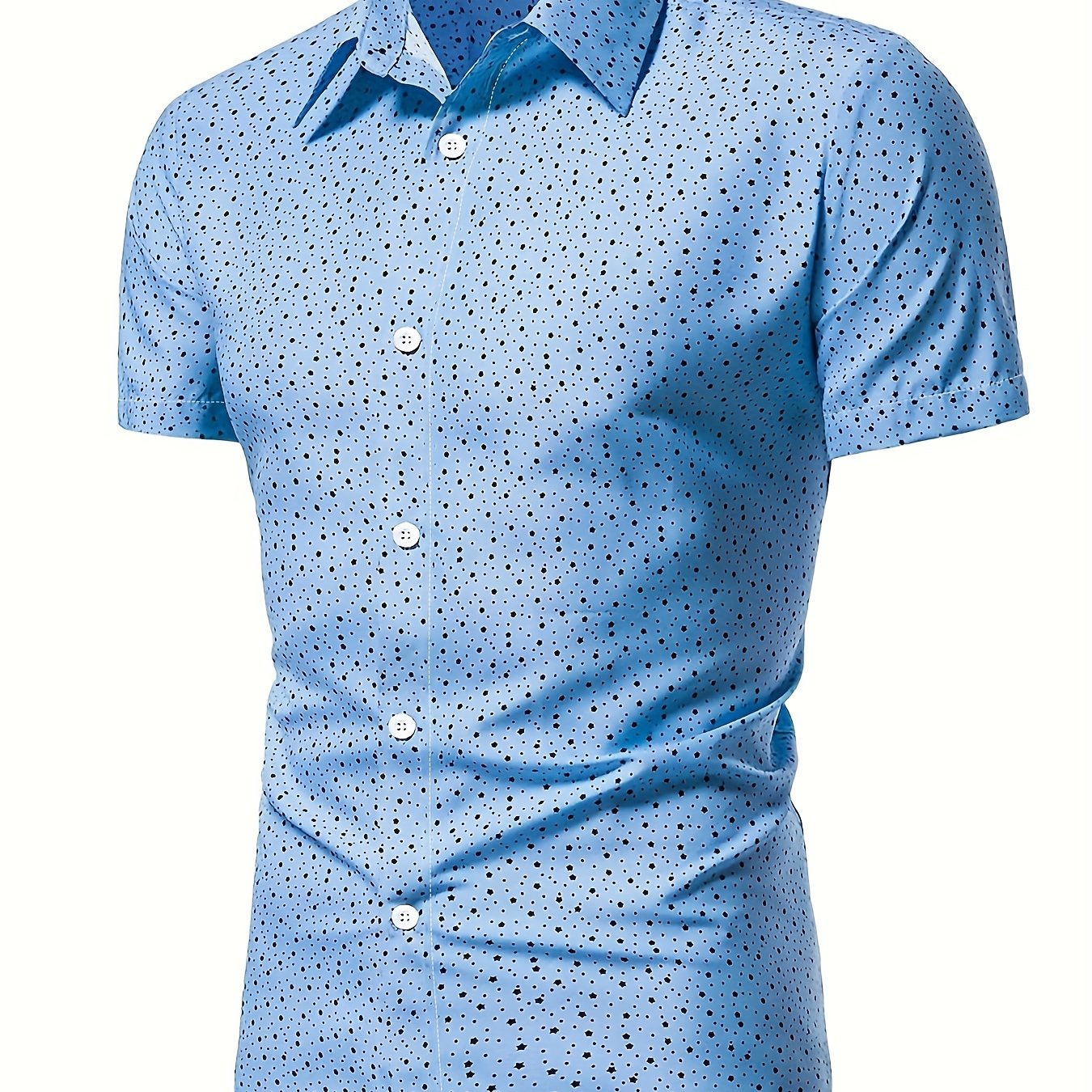 Star Pattern Short Sleeve Dress Shirt Men s Semi Formal Lapel Button Up Shirt