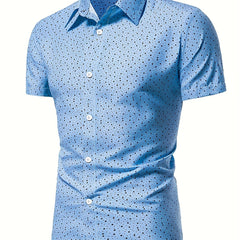 Star Pattern Short Sleeve Dress Shirt Men s Semi Formal Lapel Button Up Shirt