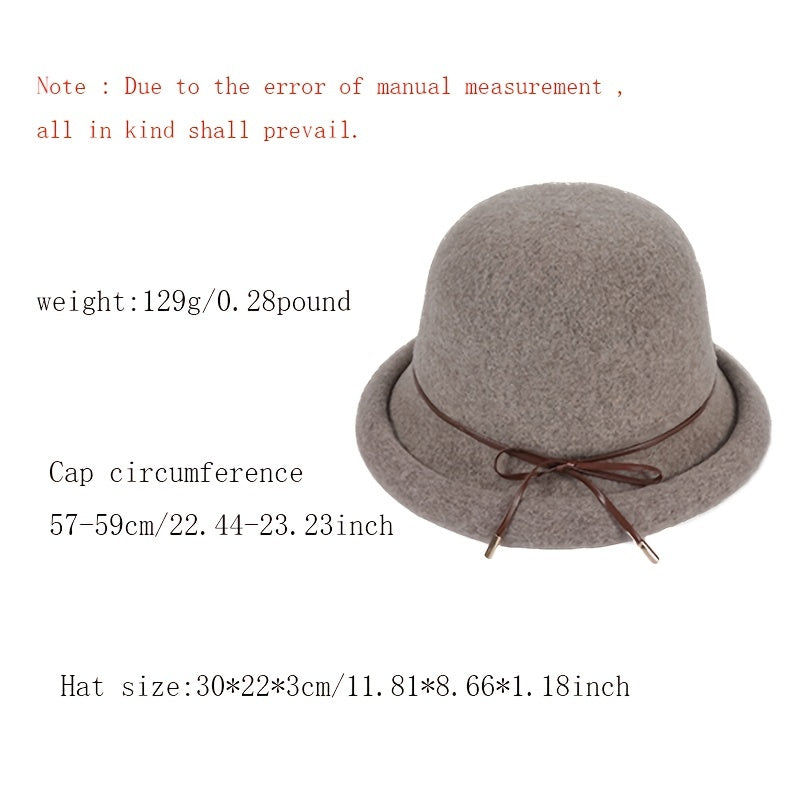 Women's Cloche Hat Thick Warm Fuzzy Bucket Hat with Bow Tie Decoration
