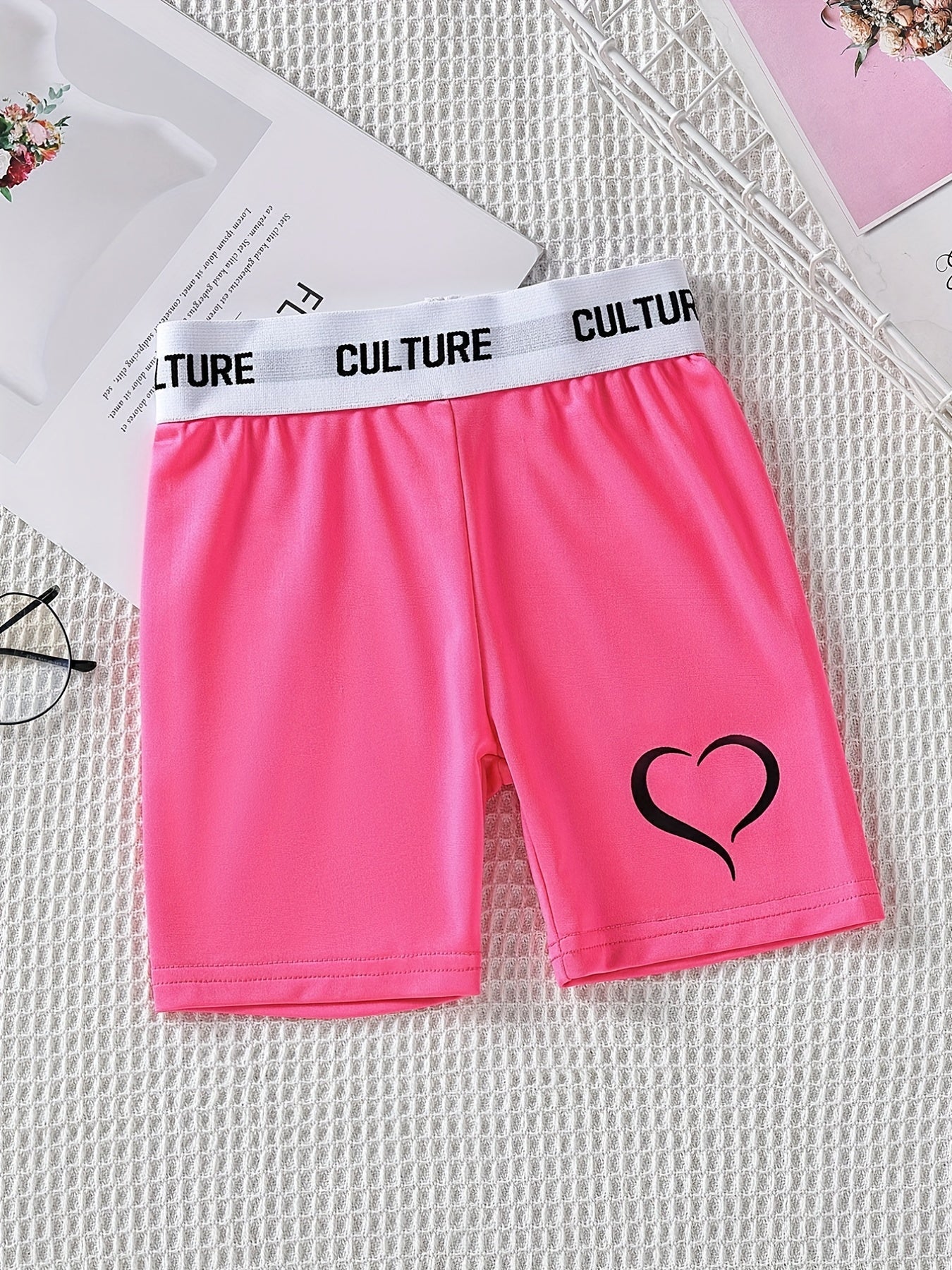 Girl Casual Heart Pattern Sports Yoga Shorts High Stretchy Athletic Fit