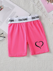 Girl Casual Heart Pattern Sports Yoga Shorts High Stretchy Athletic Fit