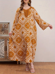 Plus Size Boho Abaya Dress Women's Plus Scarf Print Kaftan Dress