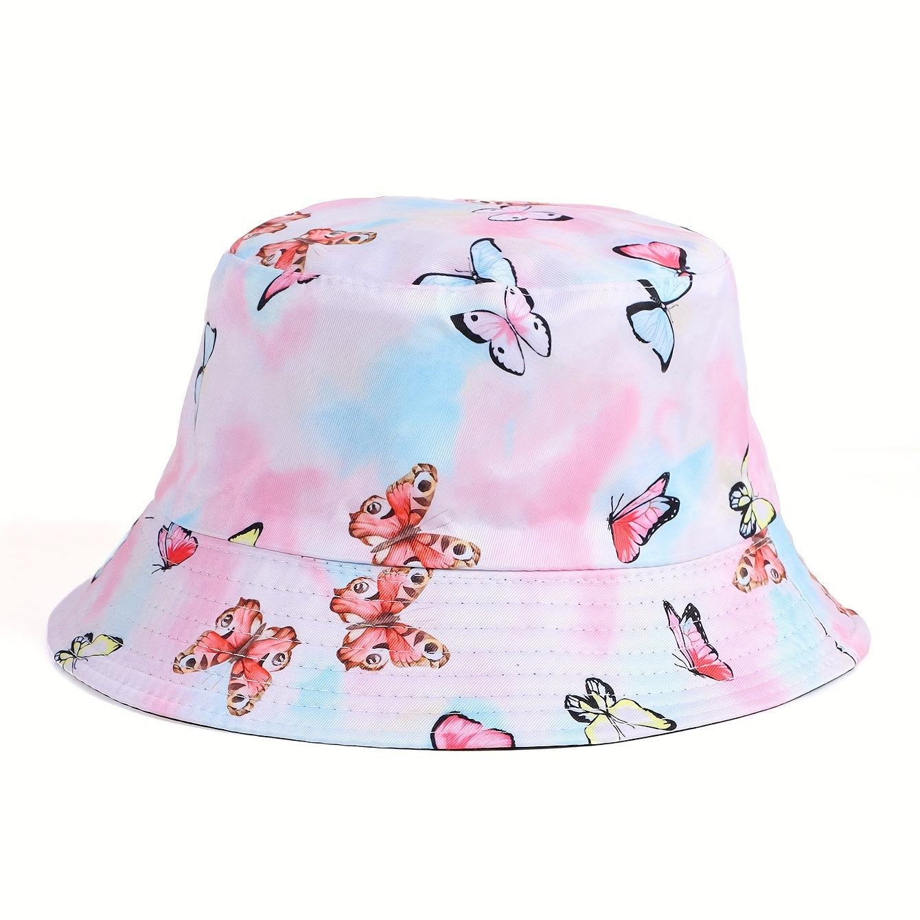 Pink Butterfly Bucket Hat Lightweight Tie Dye Sunscreen Fisherman Cap