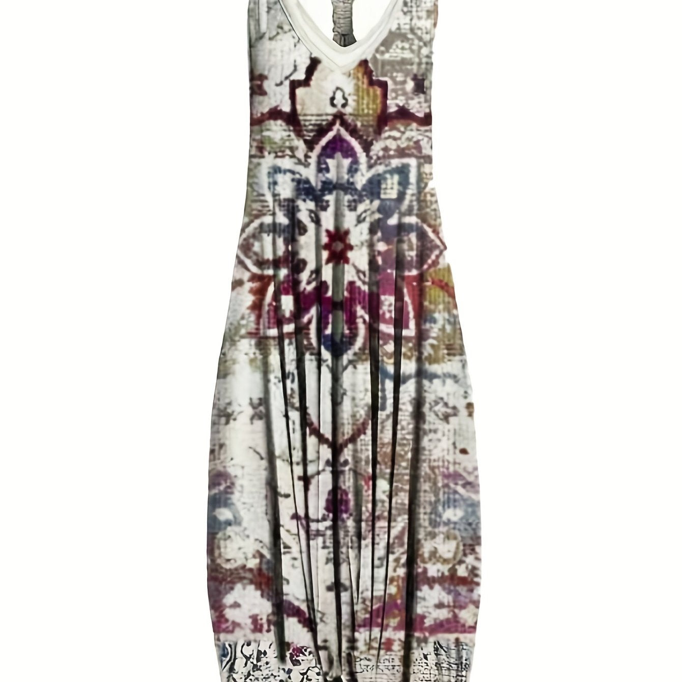 Floral Print V Neck Harem Jumpsuit Sleeveless