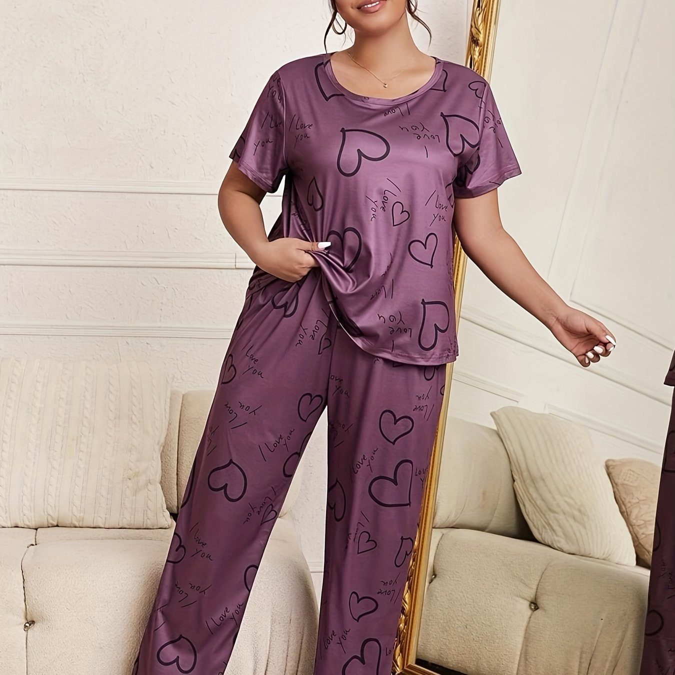 Heart & Letter Print Tee & Pants Set