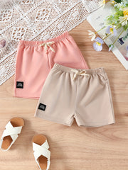 2pcs Footprint Elastic Waist Girls Shorts Set