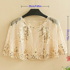 Vintage Flapper Shawl Sequin Beads Ruffles Cape Wrap