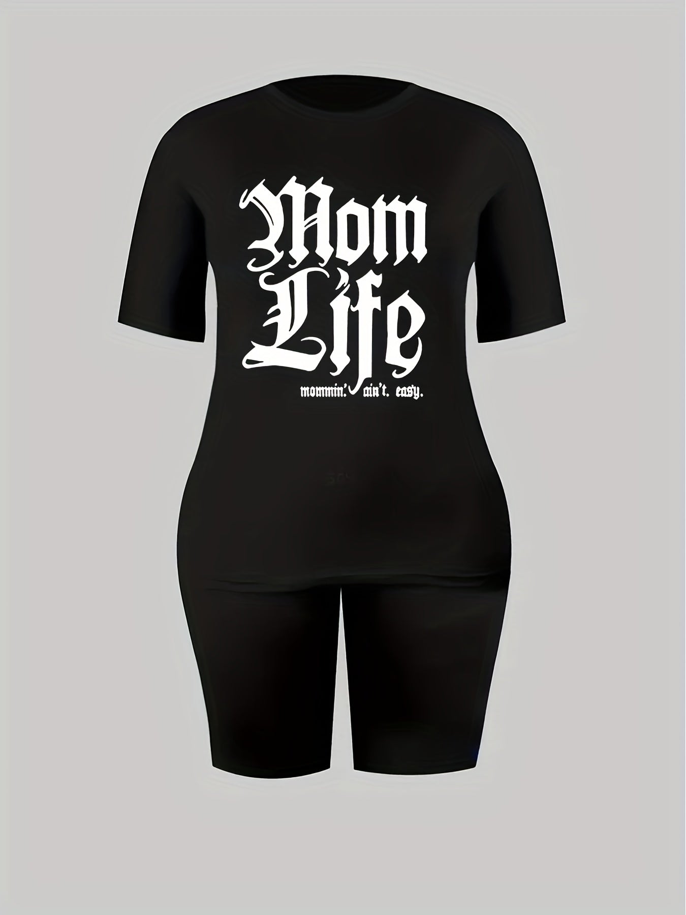 Mom Life Print 2pc Set Gothic Letter Print T Shirt & Shorts Women's Outfits