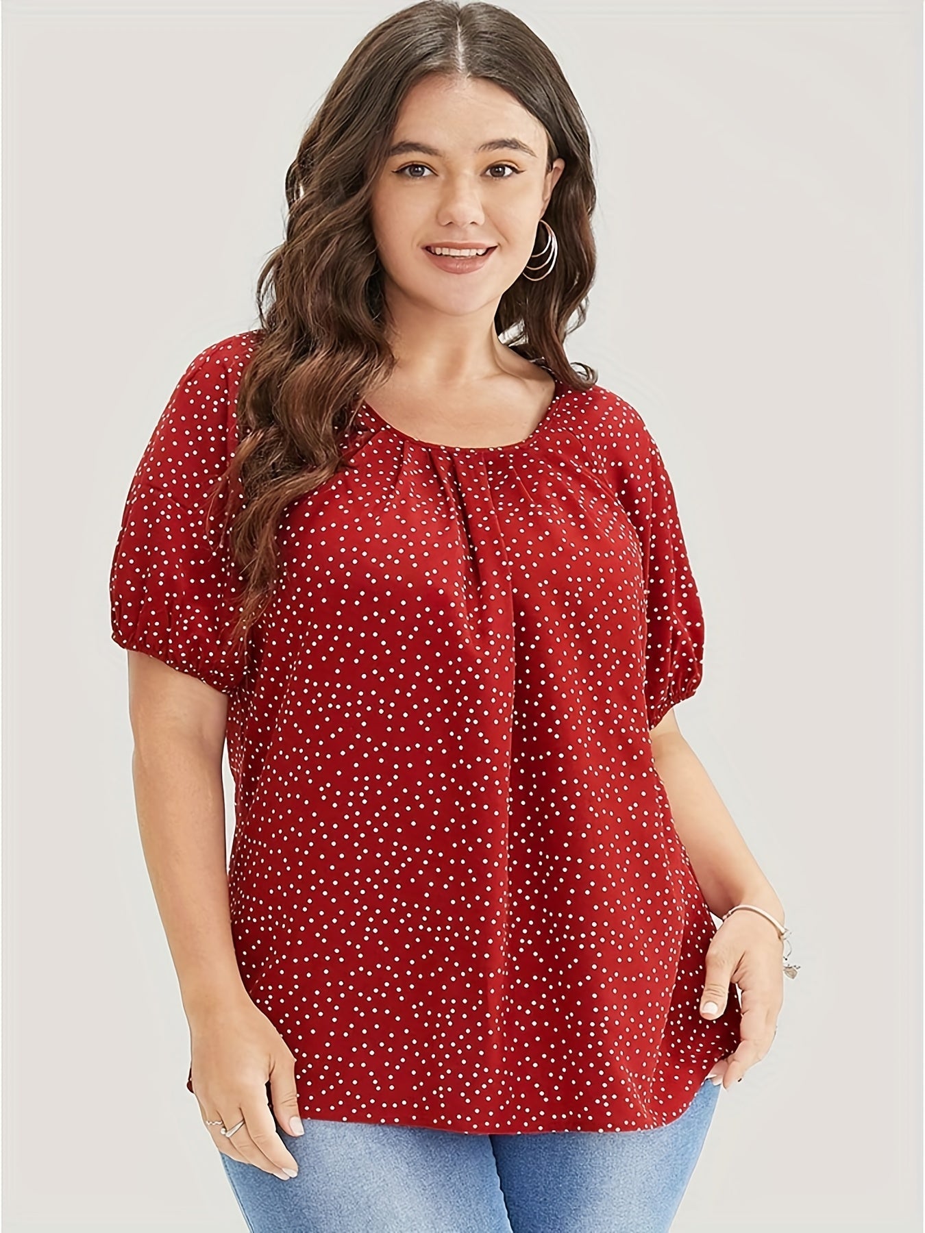Dot Print Puff Sleeve Shirt Top