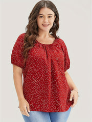 Dot Print Puff Sleeve Shirt Top