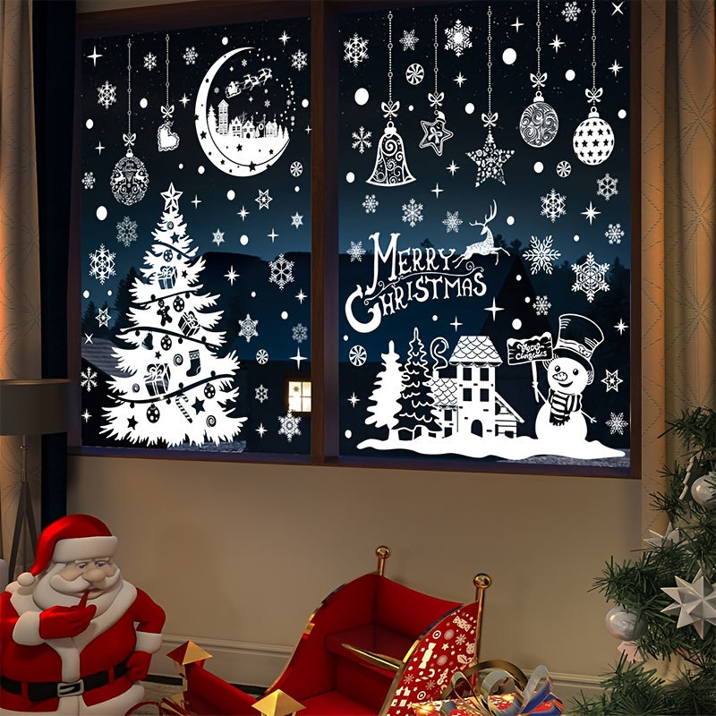 9pcs Christmas Tree Window Stickers Static Snowflake Wall Stickers