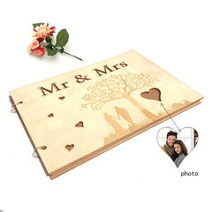 Wooden Wedding Guestbook Reception Book Mr Mrs LOVE Sign in Book Personalized