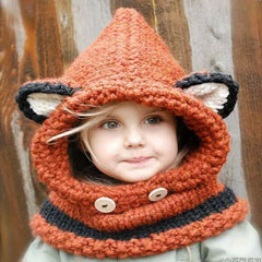 Kids Knit Fox Shawl Hat Warm Scarf For Boys Girls Children