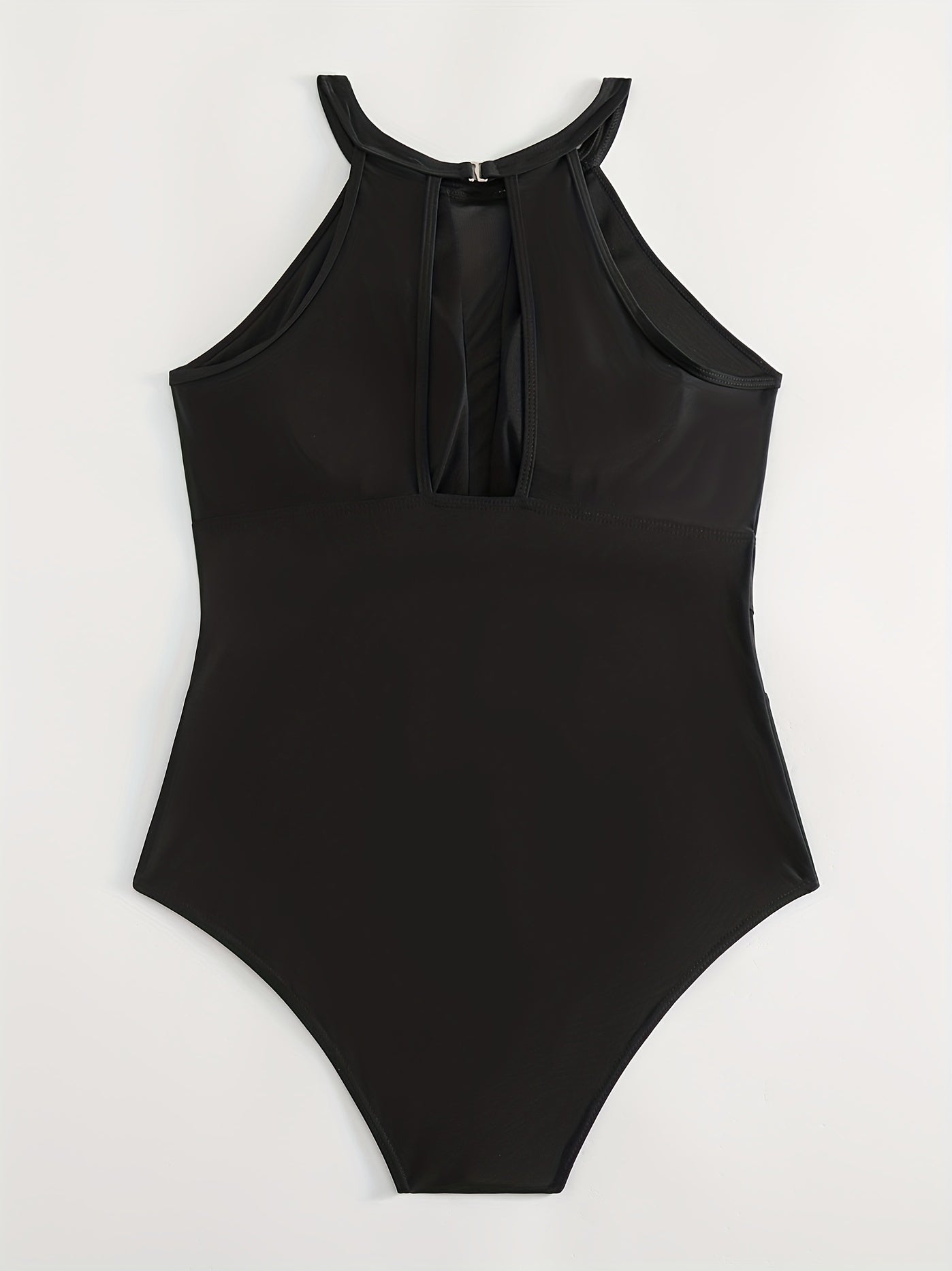 Contrast Mesh Halter Cut Out One Piece Swimsuit