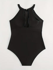 Contrast Mesh Halter Cut Out One Piece Swimsuit