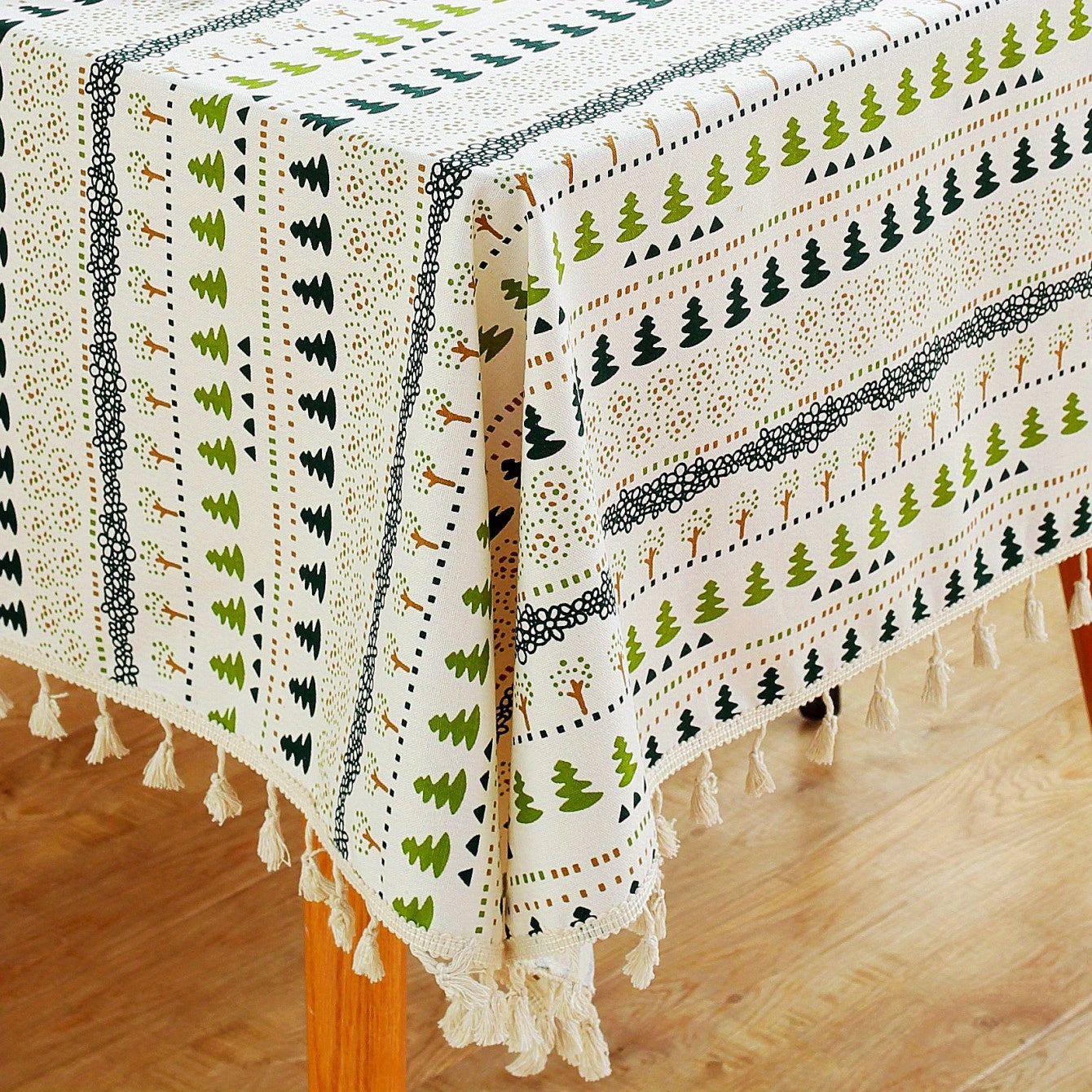 Bohemian Floral Tablecloth with Tassels - Stain Resistant