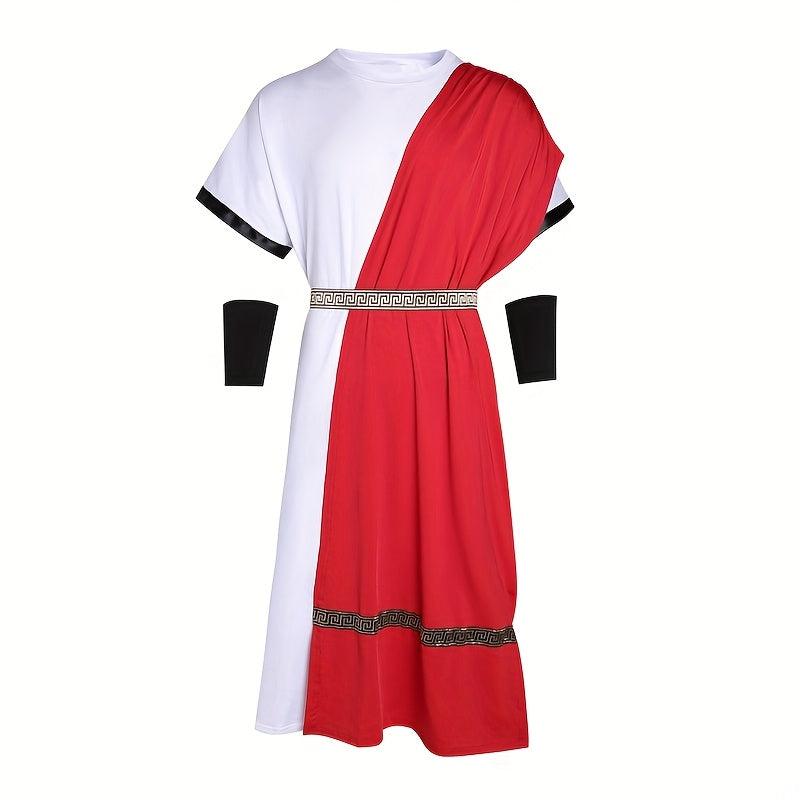 Medieval Roman Men'S Greek Mythology Costume Red with Waist Tie Armored Prince