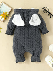 Baby Girls Rabbit Ear Hooded Warm Jumpsuit Romper