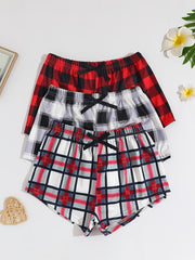 3pcs Kids Red Plaid Bowknot Shorts Elastic Waist