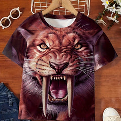 3D Smilodon Print Short Sleeve T shirt Kids Summer Clothes