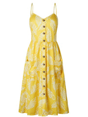 Sunflower Print Button Up Cami Shirt Dress Women's Plus Medium