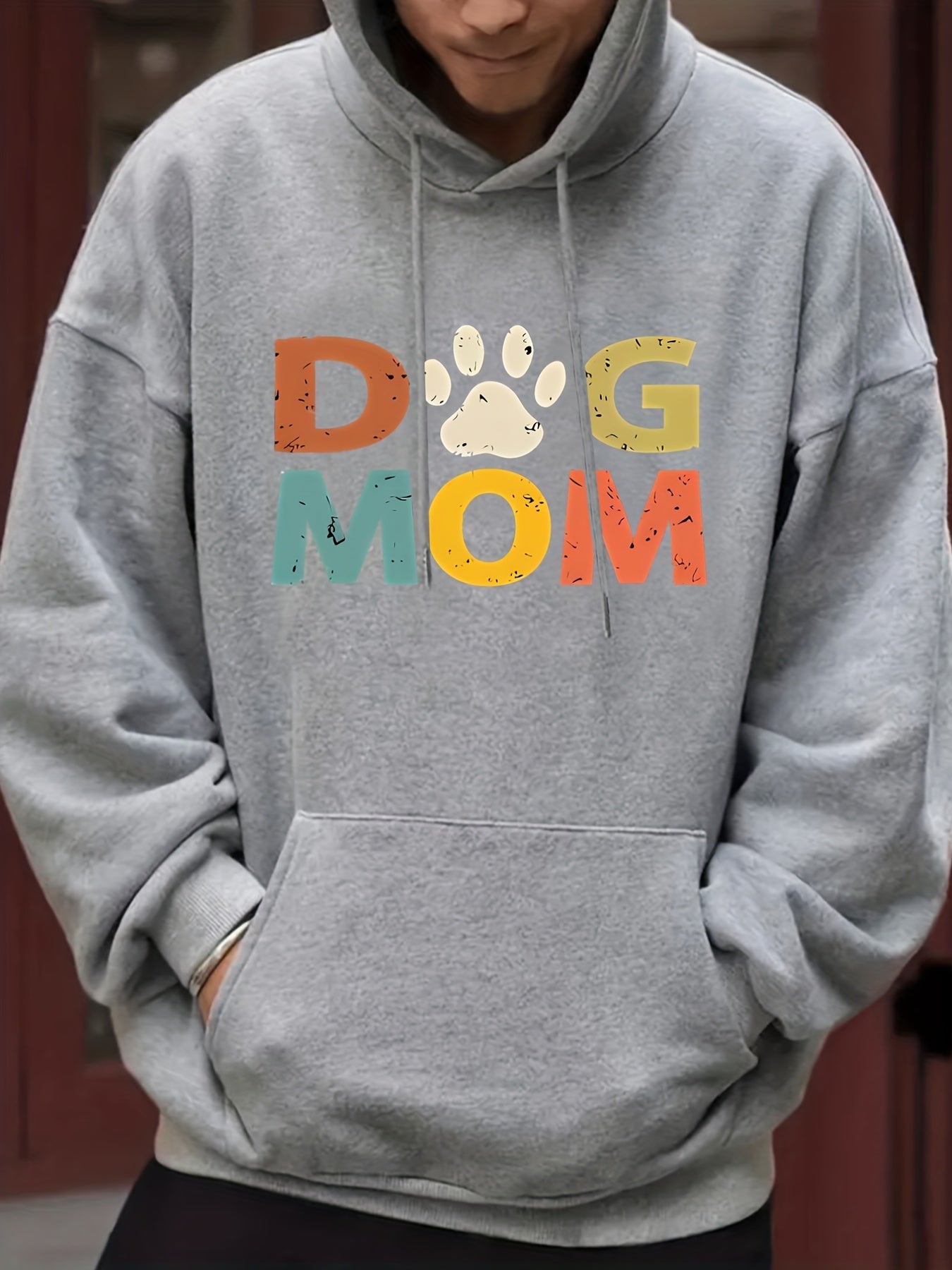 DOG MOM Print Hoodie Men's Graphic Pullover Hooded Sweatshirt