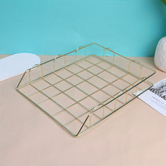 2pcs Iron File Storage Basket Office Table Supplies Metal Data Shelf Storage
