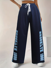 Women's Stripe & Letter Print Gym Trousers