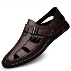 Men's Cut Out No Tie Lace Slip On Sandals With Adjustable Buckle Strap