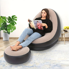 Inflatable Deck Chair With Footrest Stool Foldable Lounger Sofa