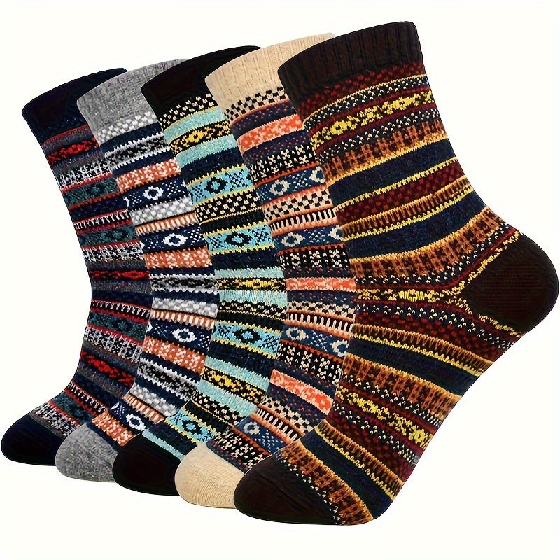 5 Pairs Geometric Print Socks Warm Mid Tube Stockings Women's Hosiery
