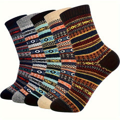 5 Pairs Geometric Print Socks Warm Mid Tube Stockings Women's Hosiery