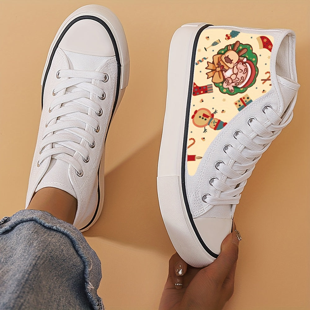 Santa Print Chunky Canvas Sneakers High Top Skate Shoes