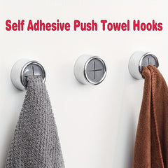 2pcs Self Adhesive Push Towel Hooks for Bathroom
