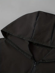Casual Solid Zip Hooded Jacket with Flap Pockets