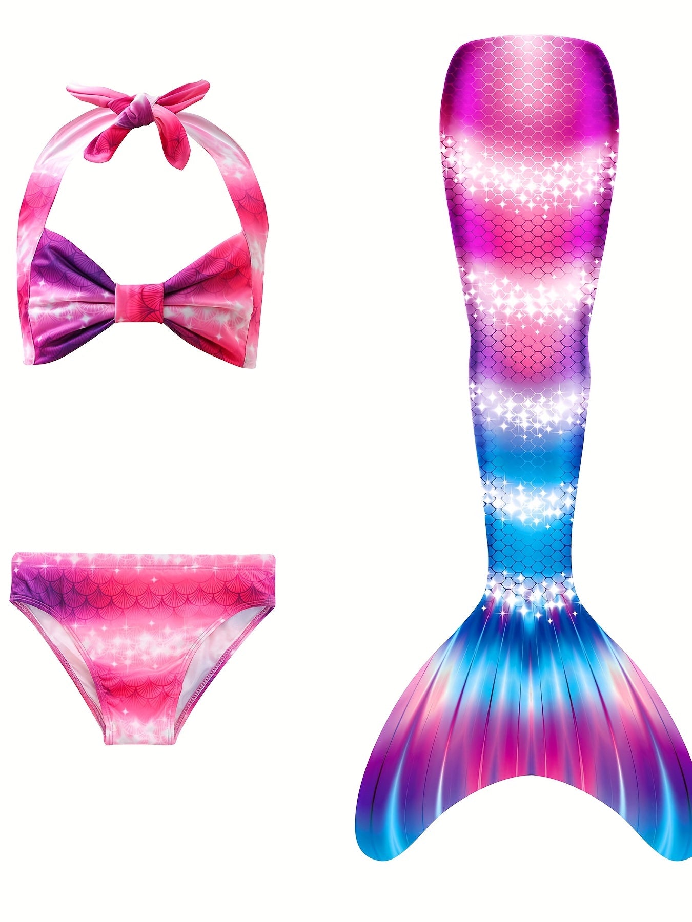 Girl's Mermaid Swimsuit 3pcs Halter Bikini Set & Mermaid Tail