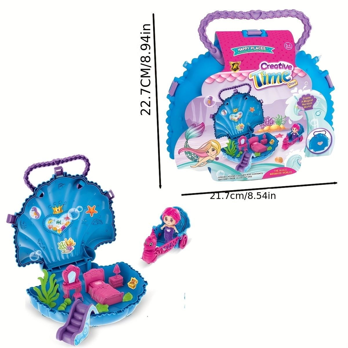 Magical Mermaid Shell Set for Girls with Doll & Seahorse Carriage