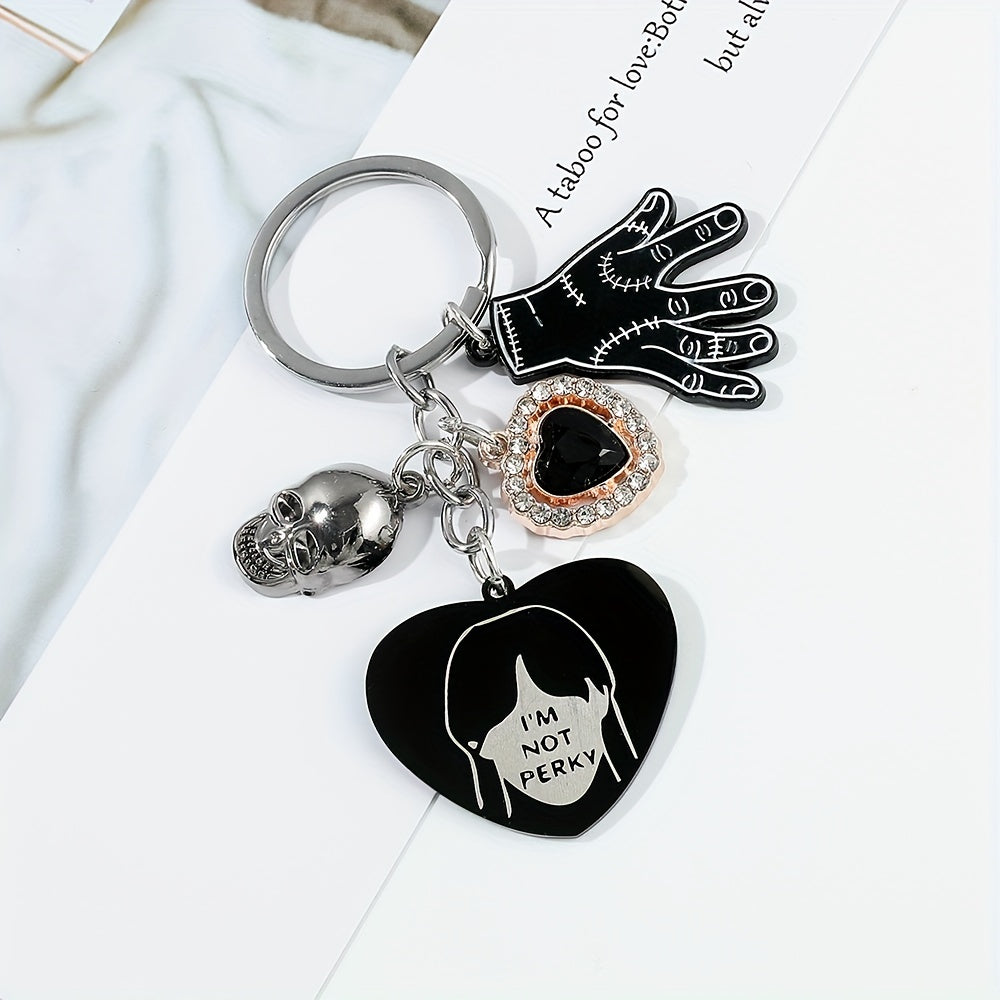 Kids Cartoon Skull Hand Claw & Rhinestone Heart Keychain