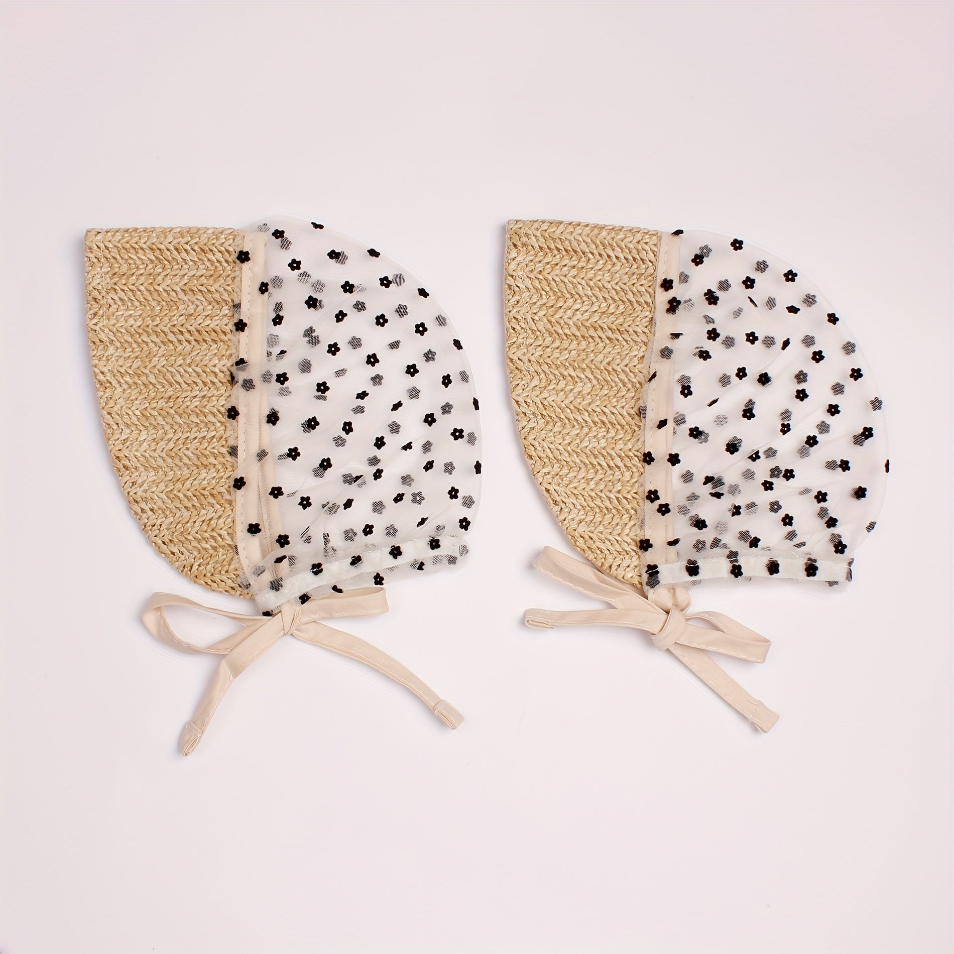 Breathable Lace Flower Straw Braided Baby Beach Hat
