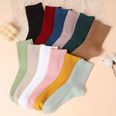 5 Pairs Solid Ribbed Socks Women's Stockings