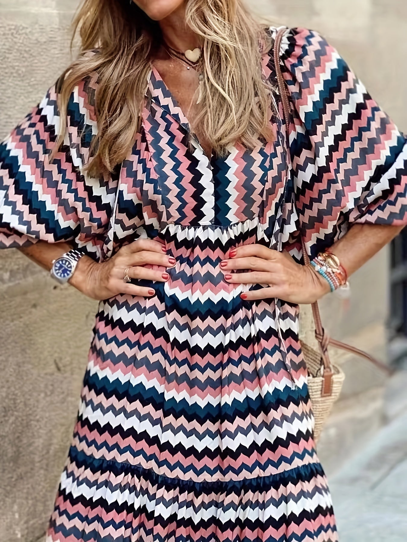 Boho Puff Sleeve Maxi Loose Dress Women's Clothing