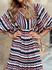 Boho Puff Sleeve Maxi Loose Dress Women's Clothing