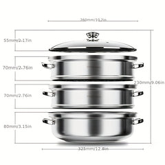 3 Tier Steamer Pot With Lid Stainless Steel Stockpot Kitchen Utensils