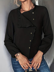 Lantern Sleeve Ruffle Trim Blouse