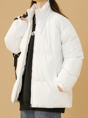 Women's Windproof Thermal Zip Up Thicken Jacket Coat Solid Stand Collar