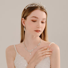 3PCS Wedding Necklace Earrings Crown Set Bridal Jewelry